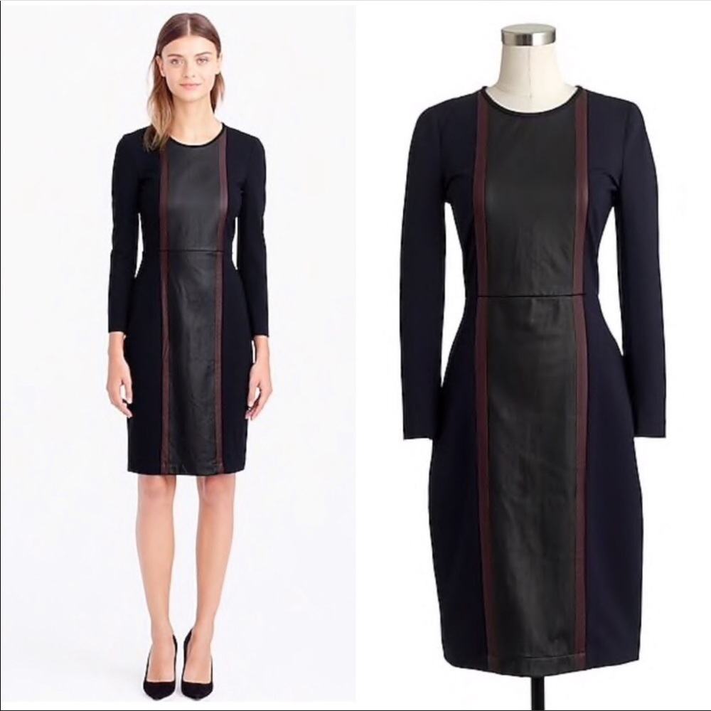 J crew black leather panel dress